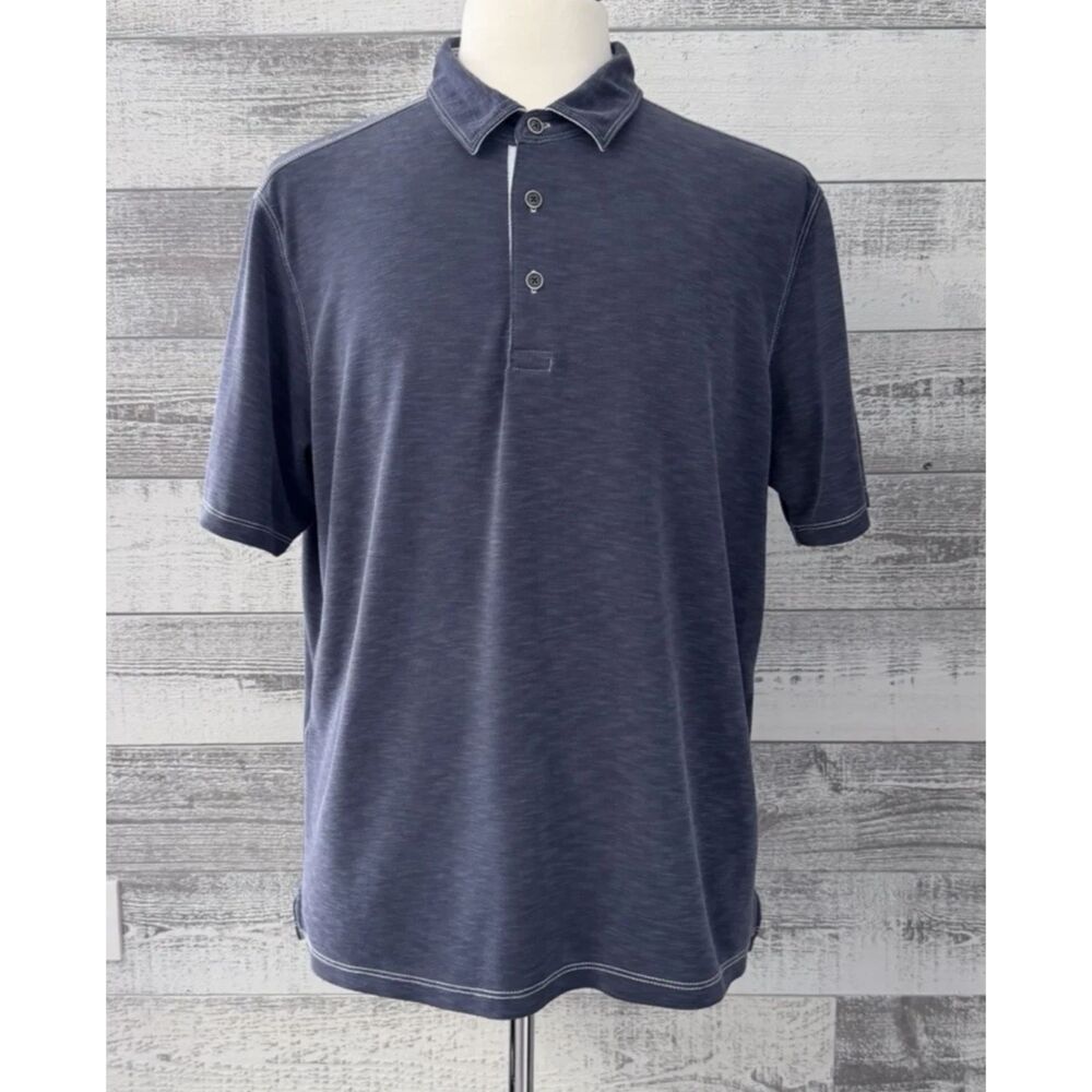 Tommy Bahama Polo Shirt Mens XL Blue Heather Short Sleeve 1/4 Button Modal Blend